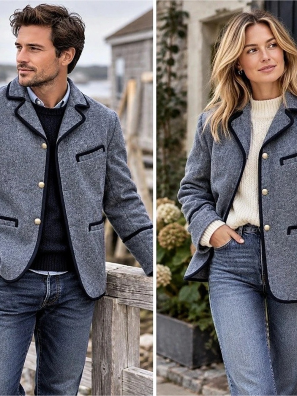 Gray Piped Blazer Like New
